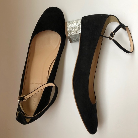 J. Crew black suede Contrast glitter heels 9.5 - Picture 4 of 6